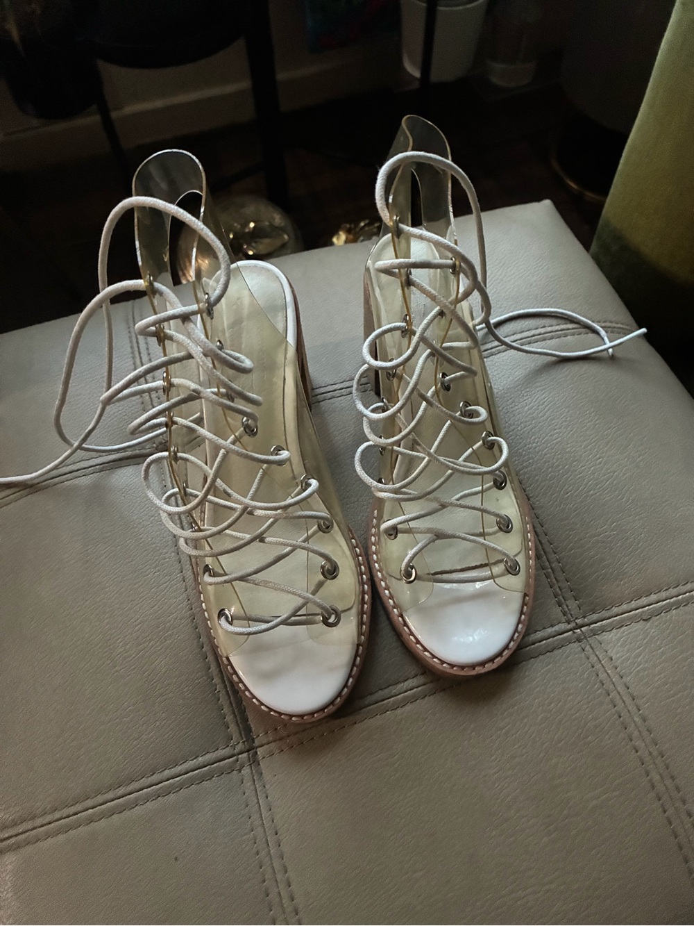 Jeffrey Campbell White Lace-Up Open-Toe Heels